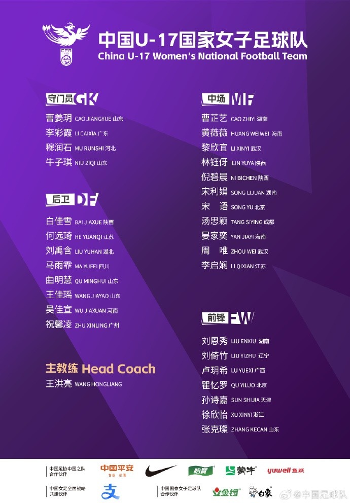  U17女足30人将在苏州集训备战世界杯，姜宁、朱挺担任训练员